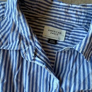 American Eagle Outfitters Blue and White Striped Button Down Shirt